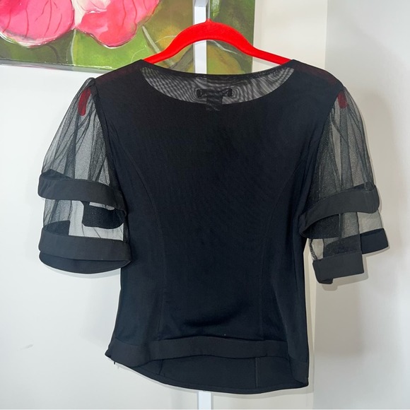 Gracia Black Mesh Bell Sleeve Blouse Size Small - Picture 8 of 10